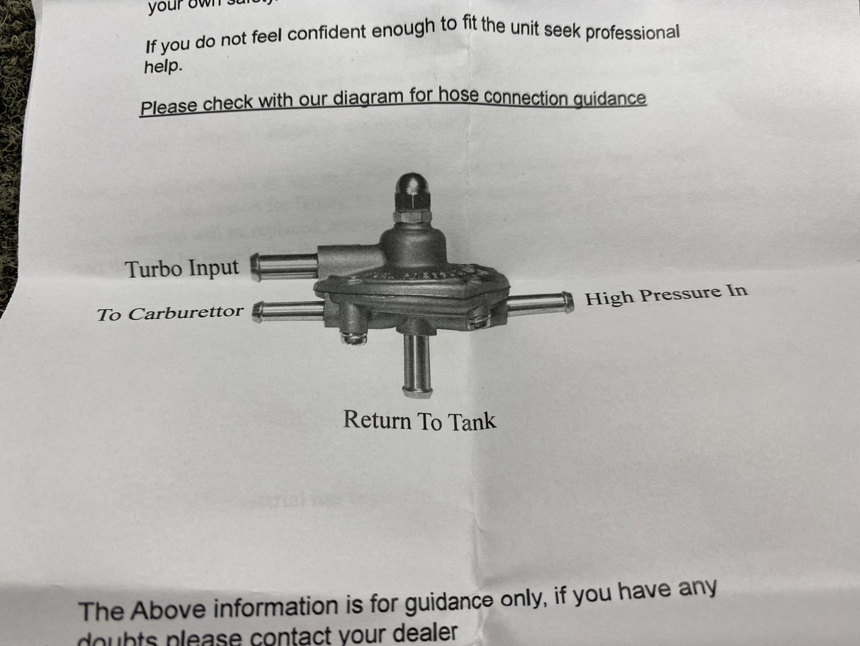 Adjustable Fuel Pressure Regulator - Carburettor Carb Systems 1.5 To 5 PSI 8mm