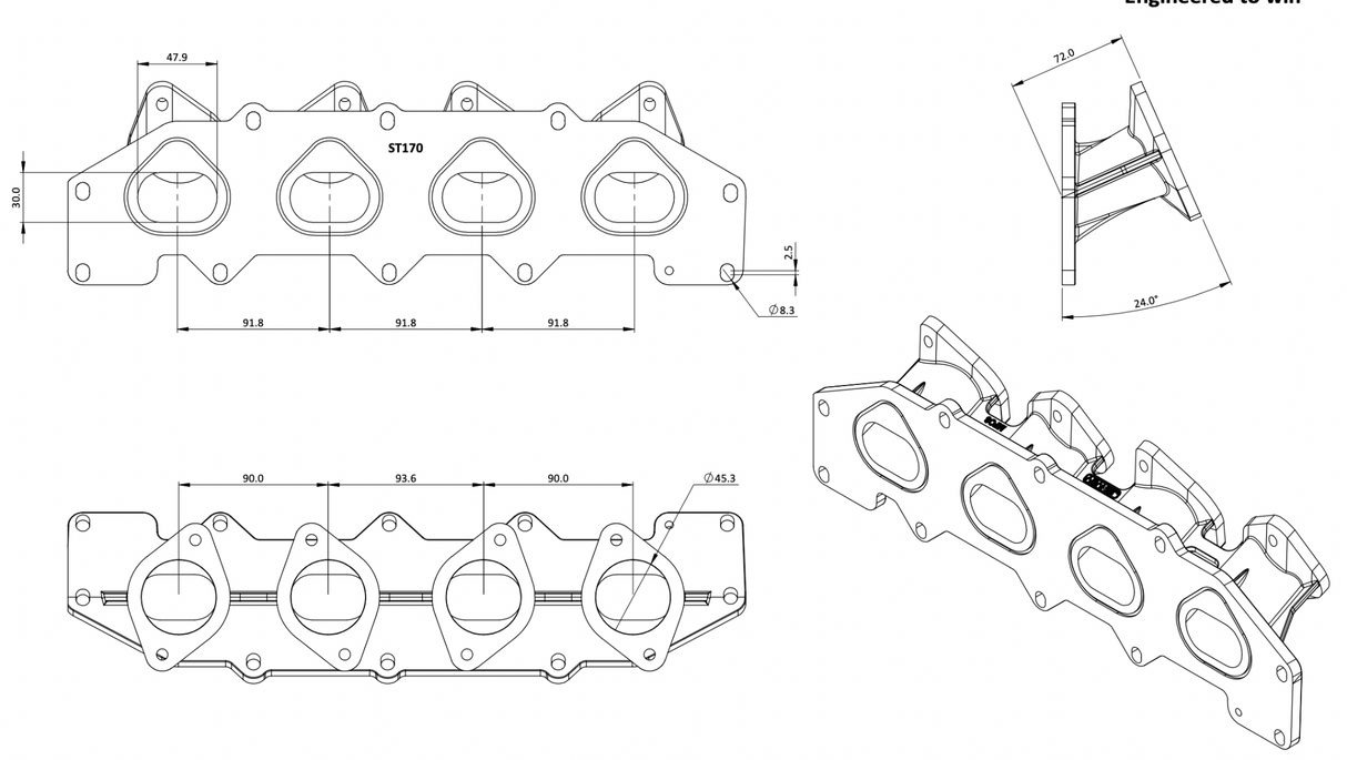 Ford Zetec ST170 Jenvey Inlet Manifold ONLY for TB45 Throttle Bodies