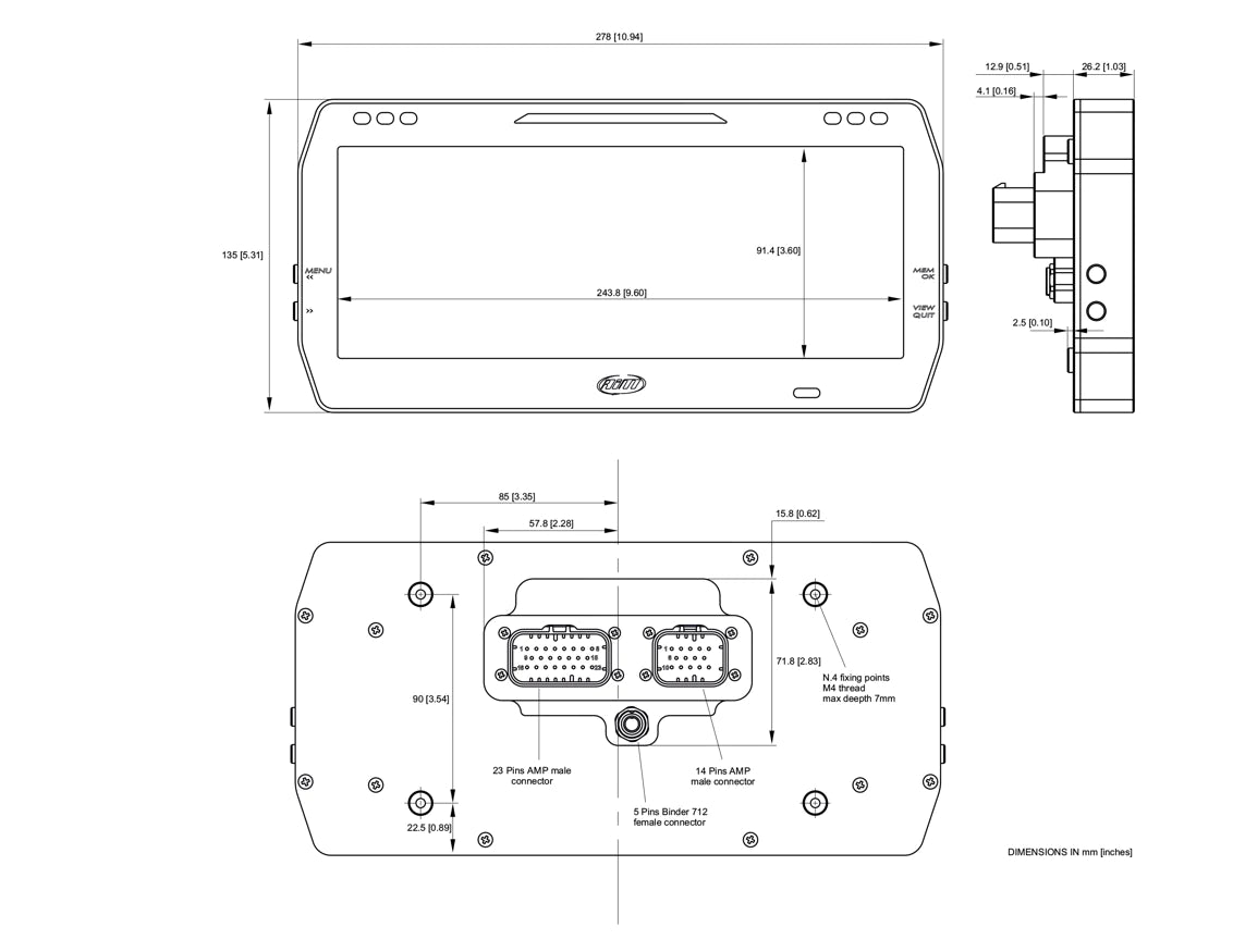 AIM 10" TFT MXT Strada 1.3 Digital Display Dash - Race or Road Icons - CAN or OBDII