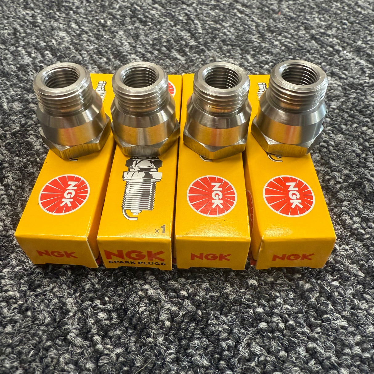 Ford PINTO RS2000 OHC Spark Plug Adaptors With 4x DPR9EA-9 Plugs - STAINLESS STEEL