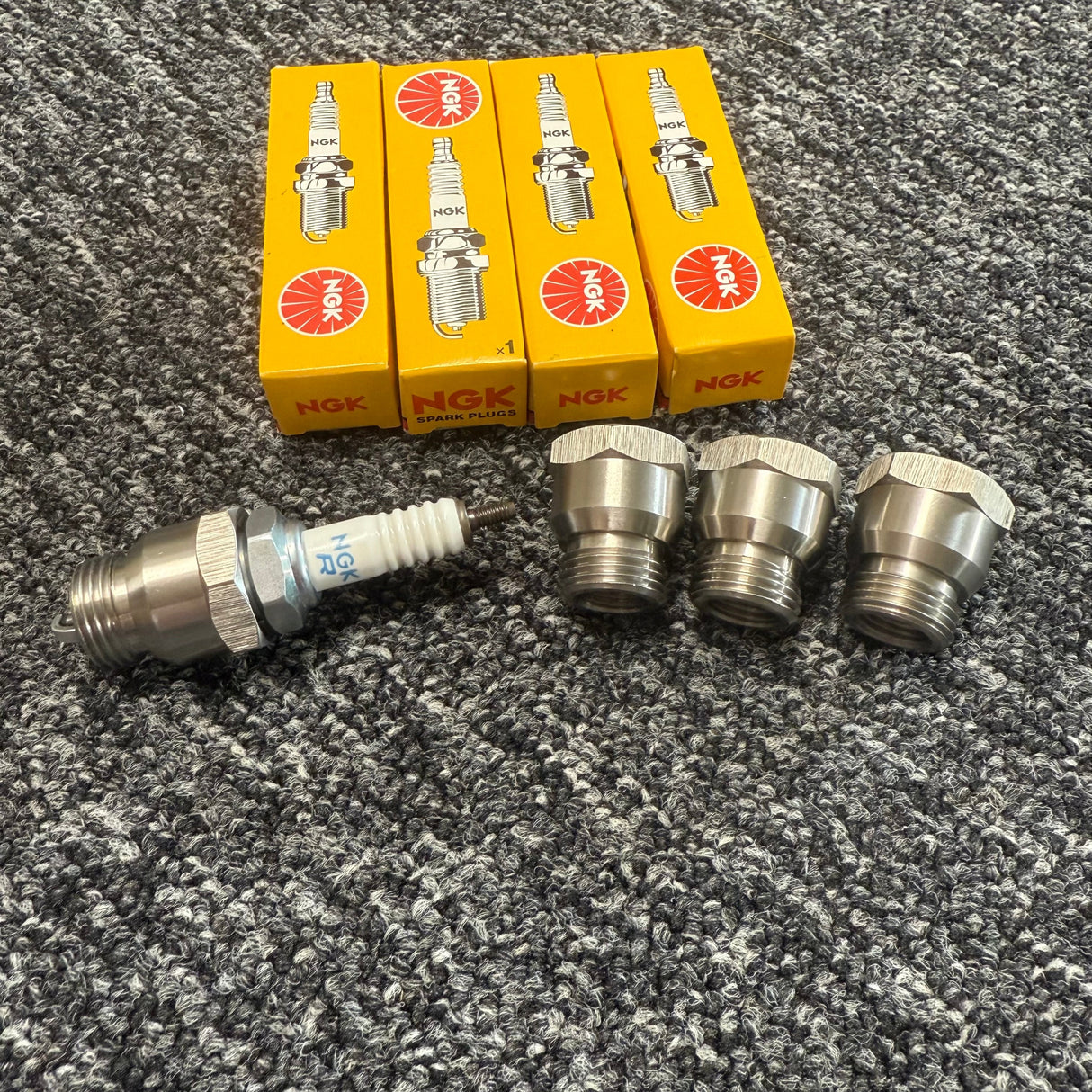 Ford PINTO RS2000 OHC Spark Plug Adaptors With 4x DPR9EA-9 Plugs - STAINLESS STEEL
