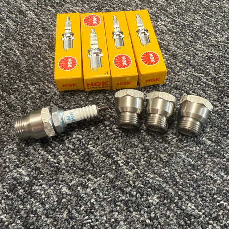 Ford PINTO RS2000 OHC Spark Plug Adaptors With 4x DPR8EA-9 Plugs - STAINLESS STEEL