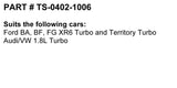Turbosmart FPR Fuel Rail Adapter AUDI / VW 1.8L turbo & FORD BA BF FG XR6 Turbo
