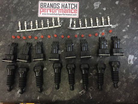 8 x TUG LOCK Fuel injector plugs & boots Bosch EV1 2 Pin Amp Junior Timer v8 kit