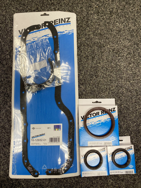 PINTO COSWORTH CAPRI SIERRA TRANSIT CORTINA TAUNUS SCORPIO Reinz Sump Gasket Set including Crank seals 10-12932-01 / 81-51109-30 / 81-23001-20