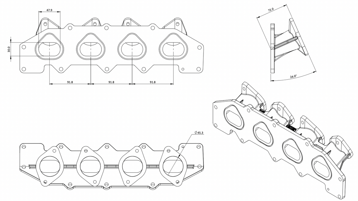 FORD Zetec (NOT ST170) JENVEY Inlet Manifold Only For TB45 Throttle Bodies
